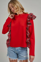 CHRISTMAS HOLIDAY BRUSHED TERRY TOP WITH PLAID_JLT00439-01