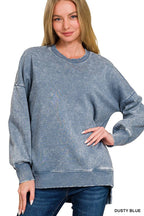 Acid Wash Fleece Hi-low Hem Pullover