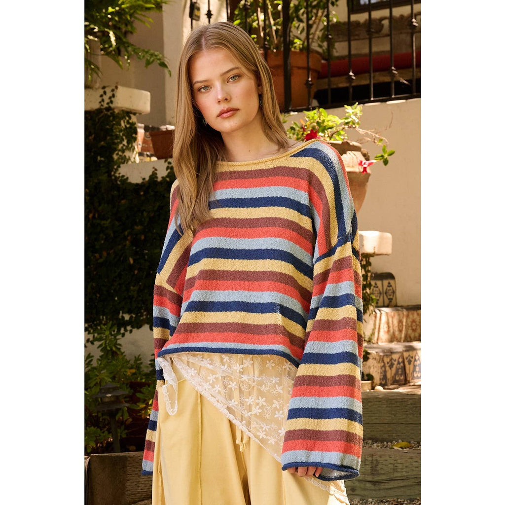 MULTICOLOR STRIPED SWEATER KNIT TOP