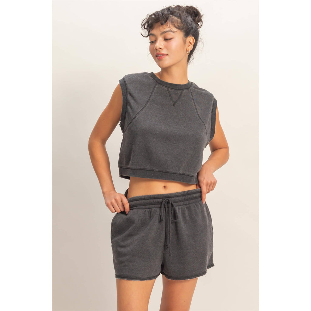 Burnout French Terry Sleeveless Top & Shorts Set