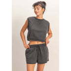 Burnout French Terry Sleeveless Top & Shorts Set
