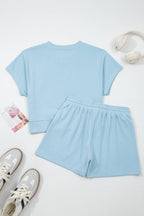 LAS Solid Loose Tee Drawstring 2pcs Shorts Sets (S-XL)