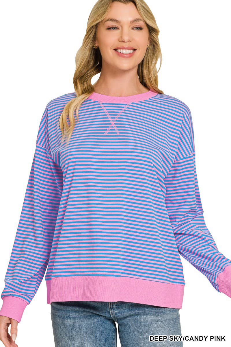 Striped Rib Banded Pullover