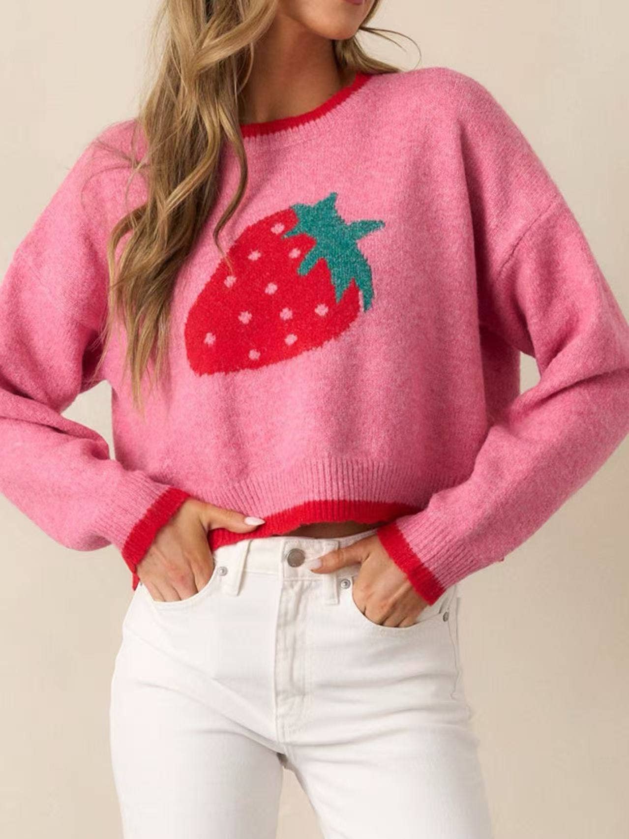 Strawberry Print Knit Sweater