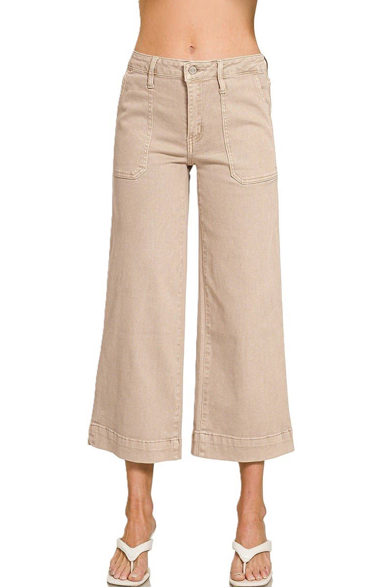 Plus Cropped Wide Leg Color Denim Pants