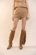 Carly Rhinestone Scallop Denim Shorts