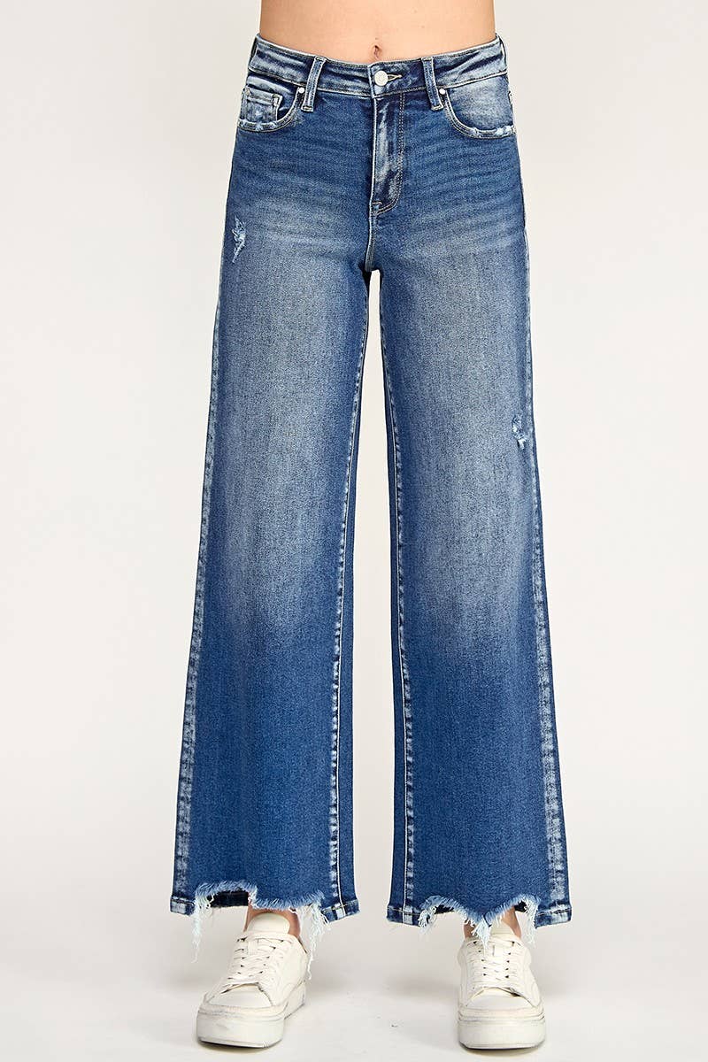 P7091W-DM HIGH RISE SUPER STRETCH WIDE LEG W/ DESTROYED HEM