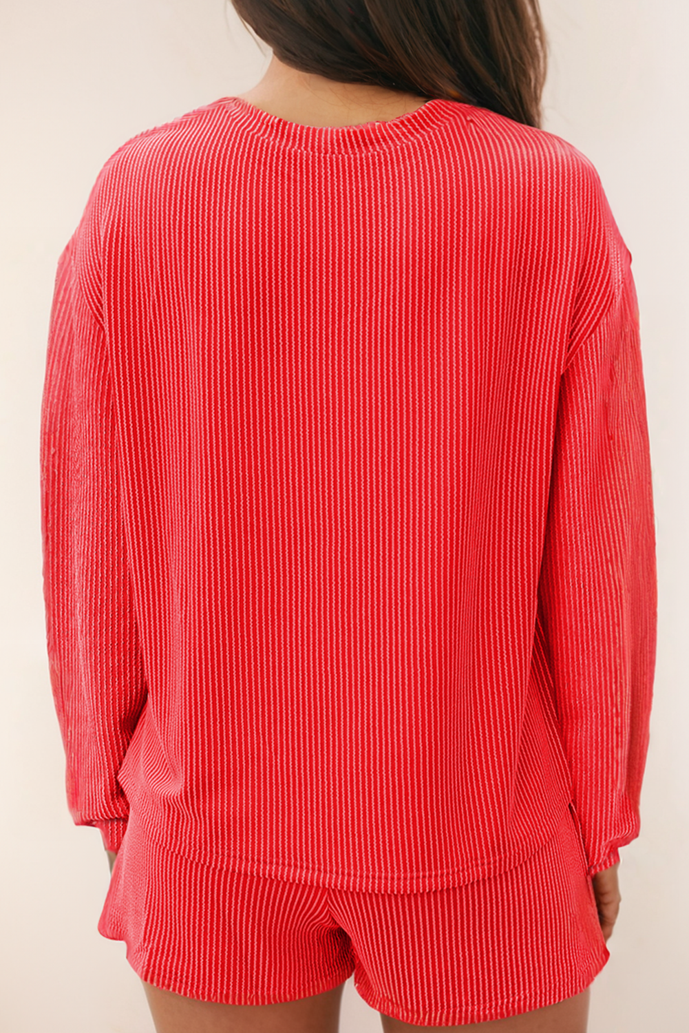 Sequin Christmas Tree Ribbed Long Sleeve Top + Shorts Set