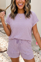 LDC Stripe Breathable Textured Knit Short 2pcs Set