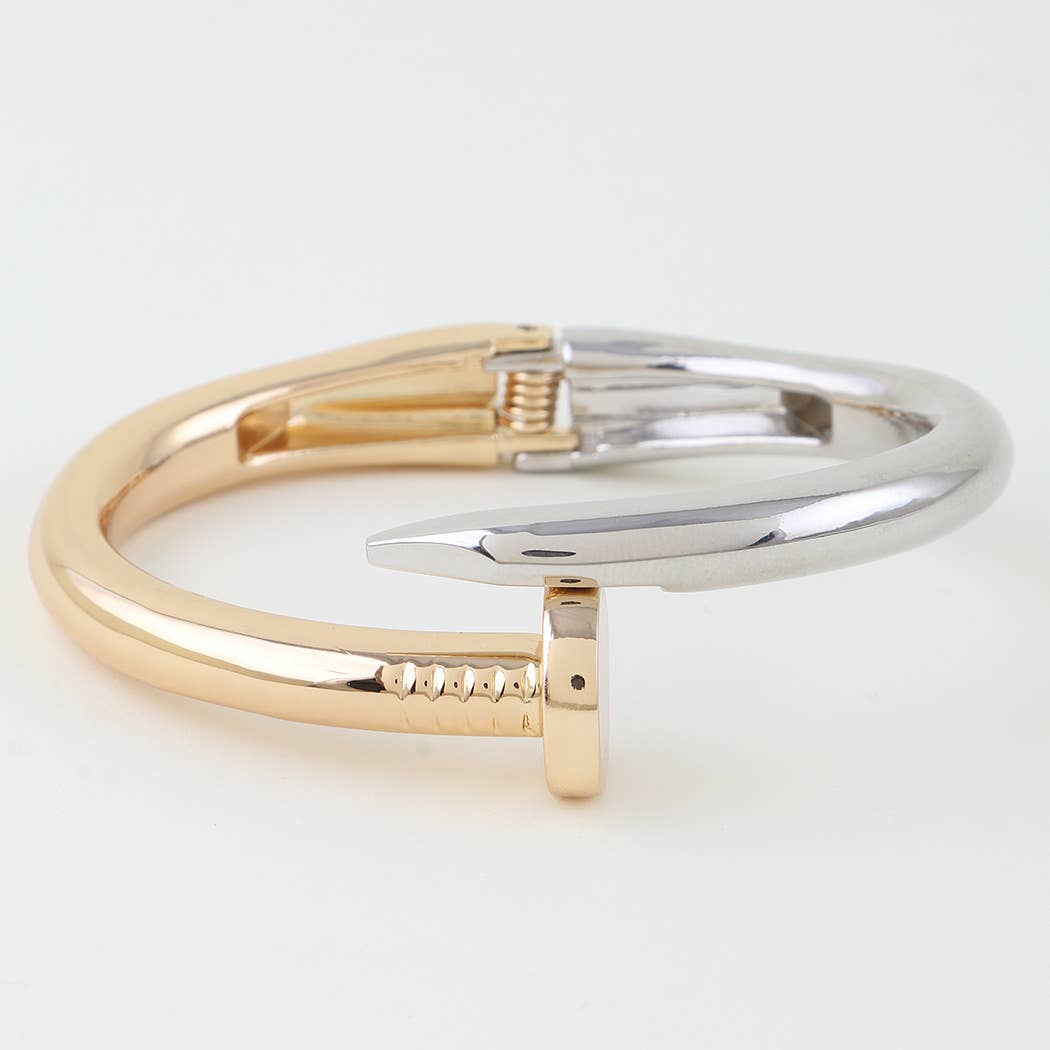 Two Tone Nail Head Hinged Bangle