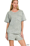 Halo Snow Washed Exposed Seam Top & Shorts Set - Zenana