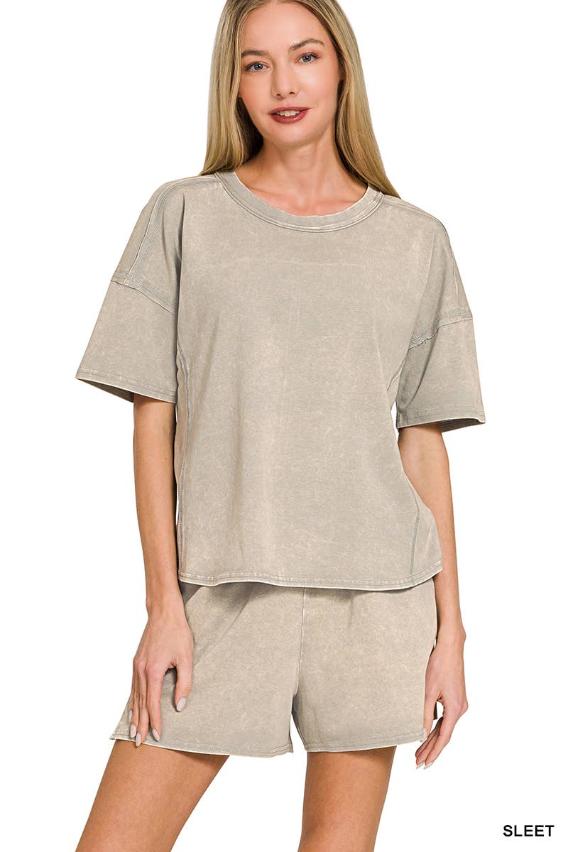 Acid Washed Short Sleeve Set