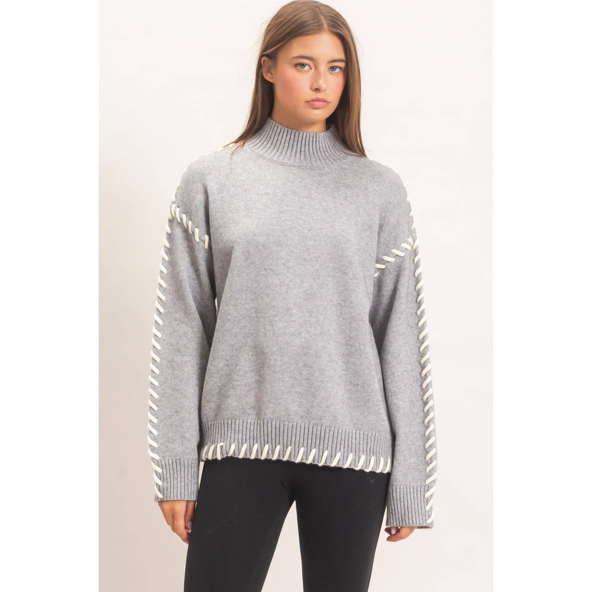Blanket Stitch High Neck Sweater