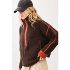 HALF ZIP CONTRAST DETAIL FLEECE SWEATSHIRT