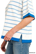 Oversized Viscose Stripe Short Sleeve Sweater