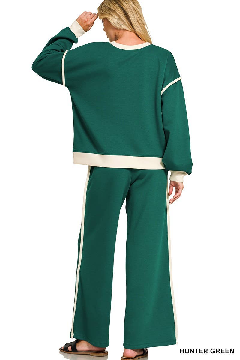 Scuba Contrast Trim Piping Detail Sweatshirts And Pants Set