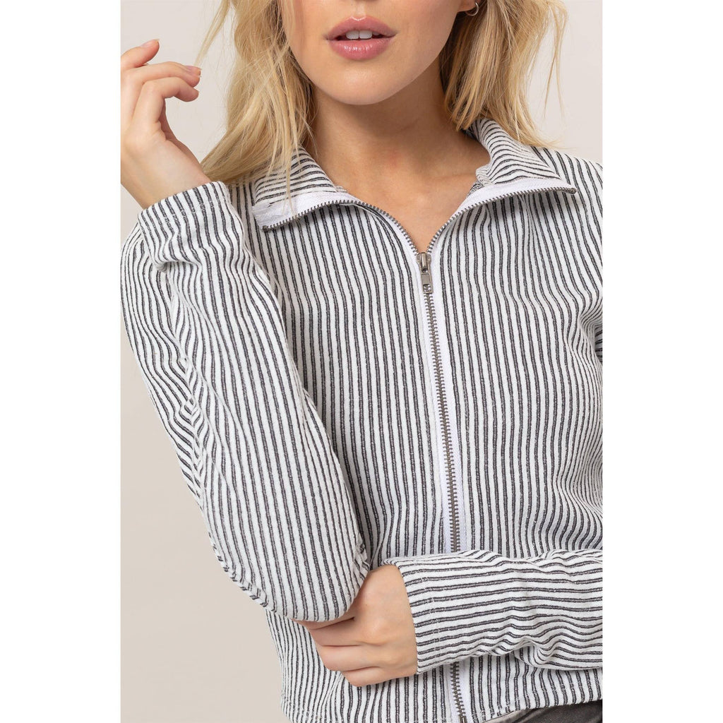 Striped Zip-Up Knit Top