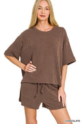 Corded Rib Short Sleeve Tee And Short Pants Set