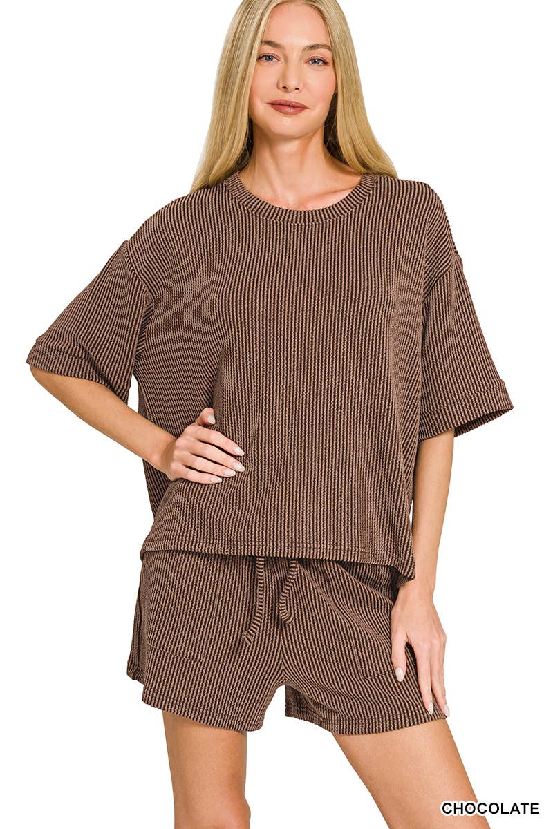 Corded Rib Short Sleeve Tee And Short Pants Set