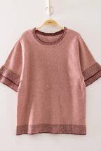 12W3712N-Soft Touch Contrast Rib Knit Top