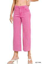 Mid Rise Wide Leg Cropped Color Denim Pants