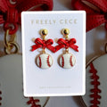 Trendy Bow Sporty Baseball Earrings