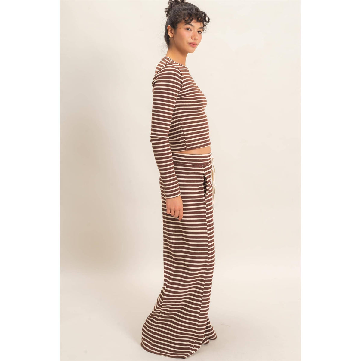 Striped Waffle Long Sleeve Top & Pants Set
