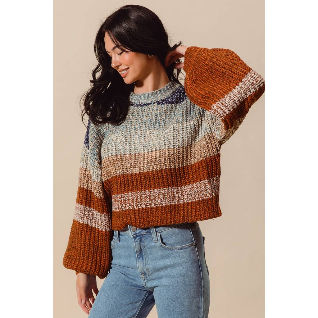 STRIPED MULTI COLOR CROP SWEATER
