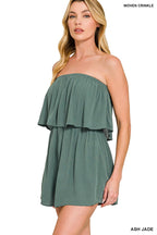 Woven Crinkle Strapless Rompers