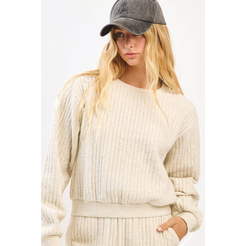 QUILTED CREW NECK SWEATSHIRT AND PANTS SET