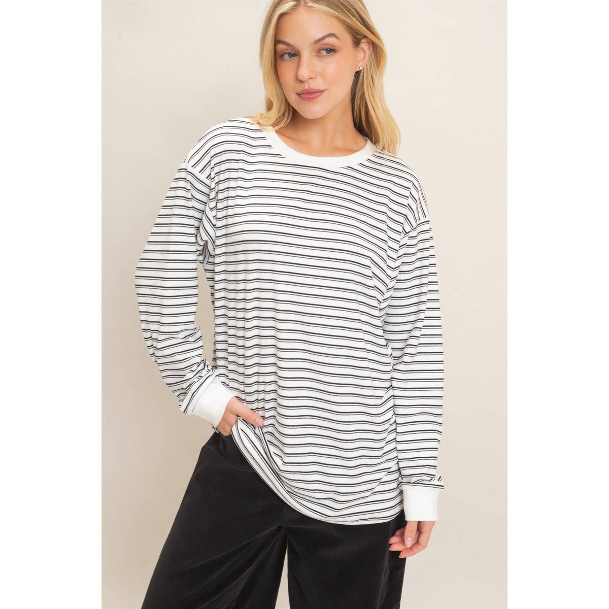 Striped Long Sleeve Crew Neck Top