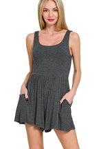 Double Layered Tank Romper W/ Pockets - Zenana
