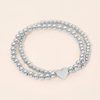 2PCS - Gold Dipped Heart Charm Ball Beaded Stretch Multi Layered Bracelets