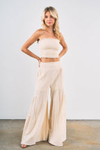 7953SET-Smocked Tube Crop Top with Wide Leg Pants Set