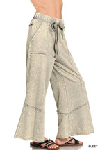 `Acid Washed Flare Hem Pants With Pockets Zenana