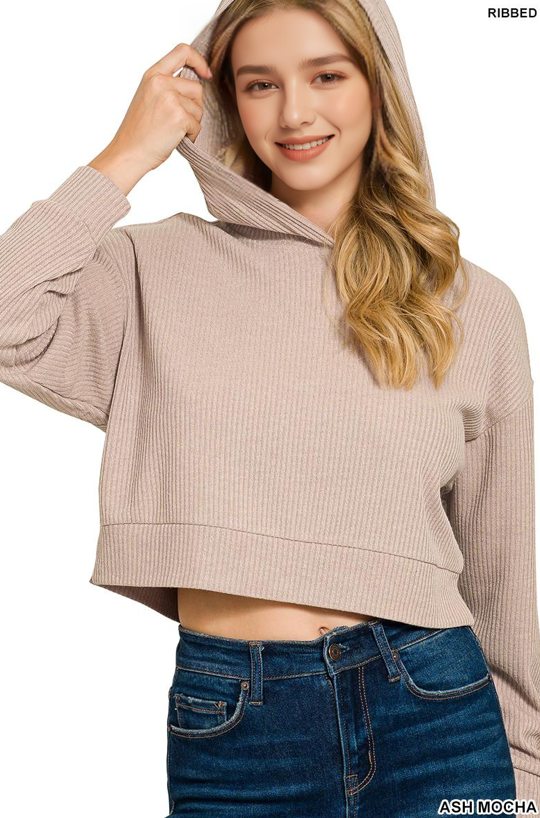 Ribbed Crop Hoodie Pullover Set