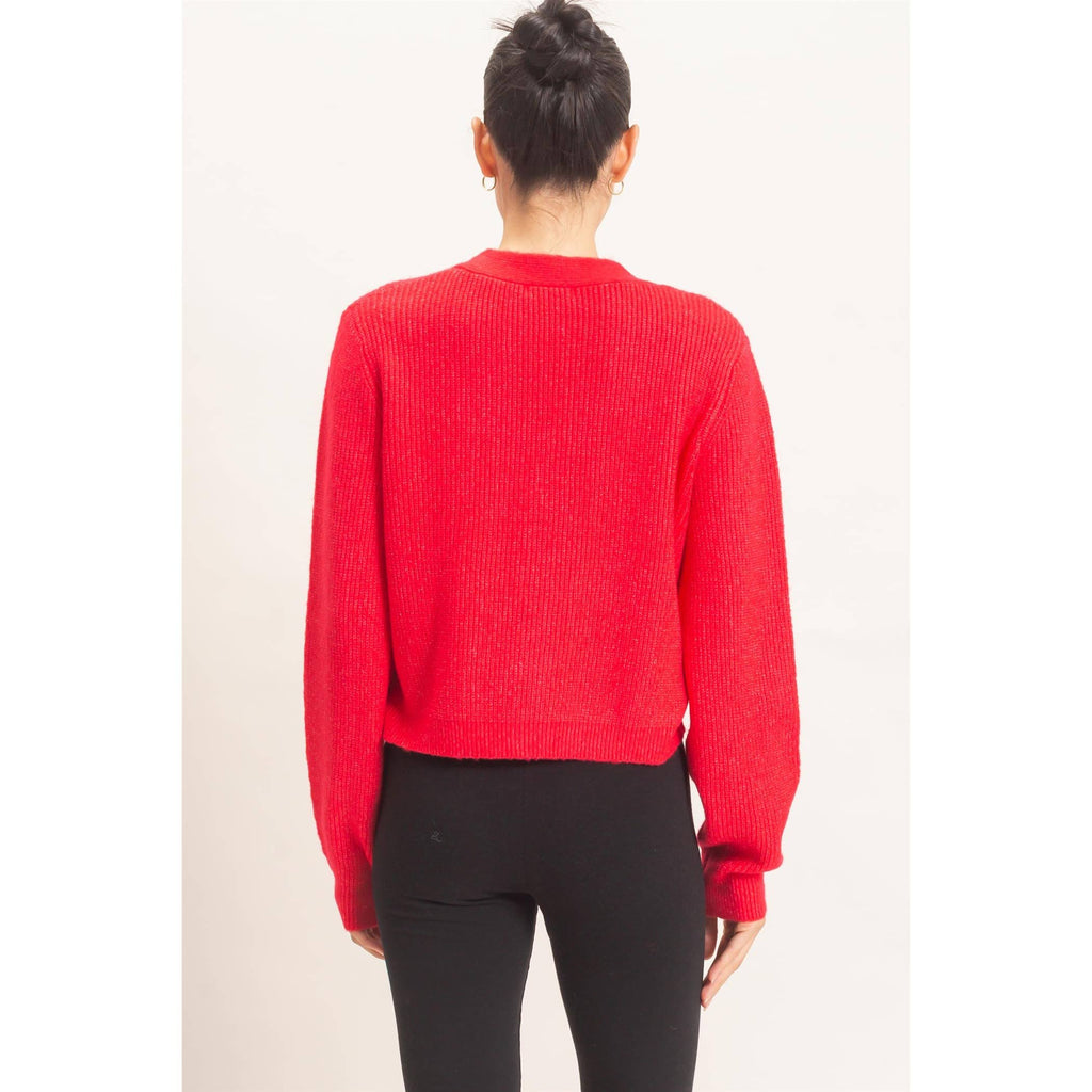 Rhinestone Bow Tie-Front Sweater