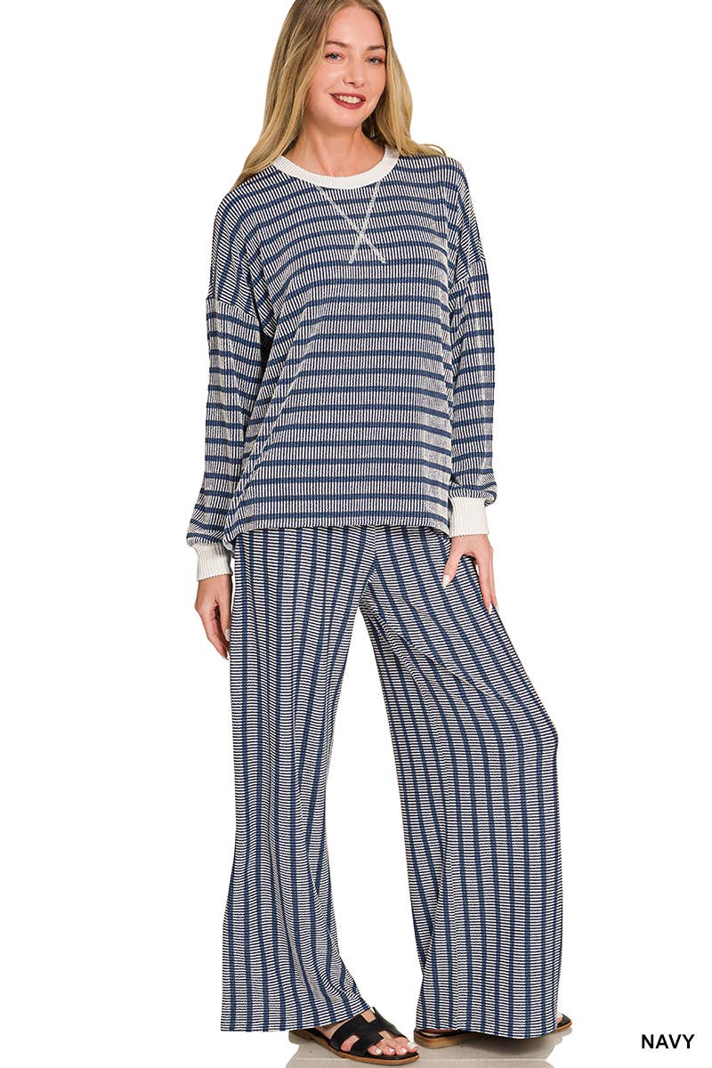 Raised Rib Striped Pullover & Pants 2PC Set