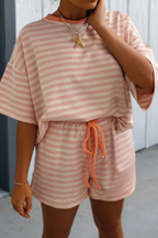 LAS Stripe Looks Contrast Drop Shoulder Loose Tee (S-4X)