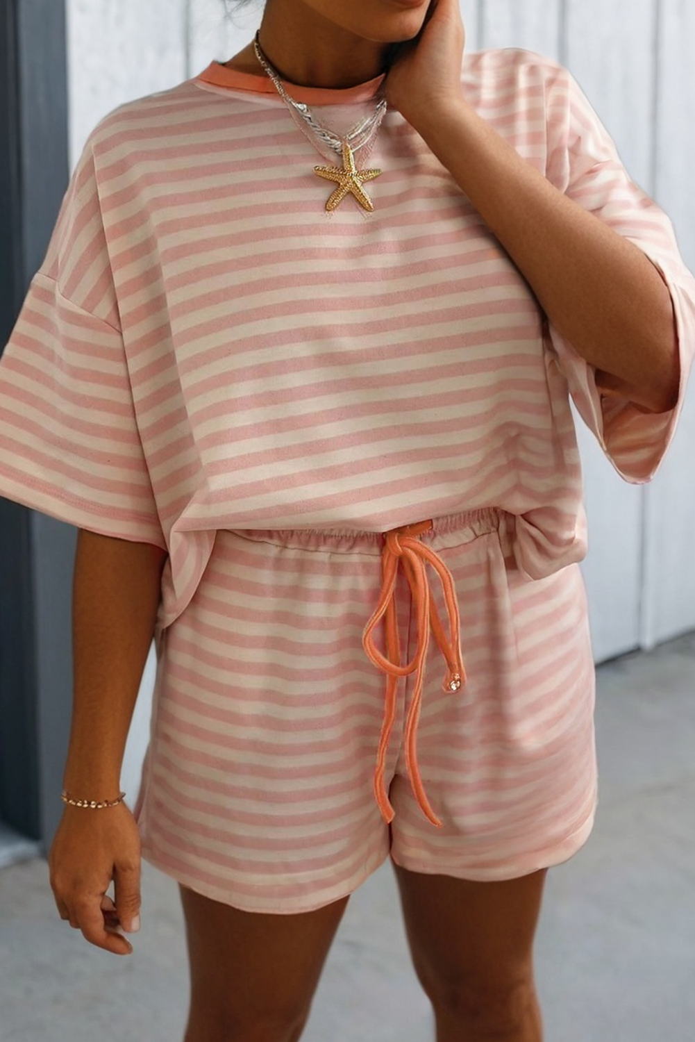 LAS Stripe Looks Contrast Drop Shoulder Loose Tee (S-4X)