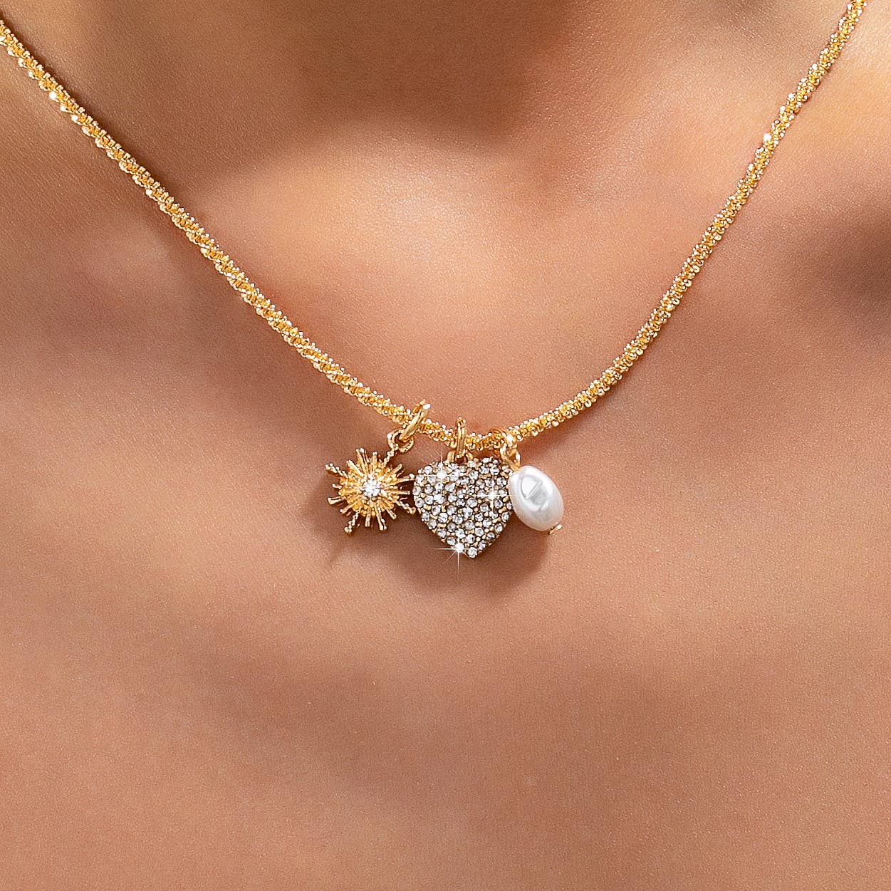 Celestial Heart & Pearl Charm Necklace | 80N93235