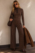 Striped Mock Neck Henley Lounge Set