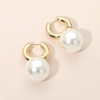 Pearl Drop Chunky Huggie Hoop Earrings
