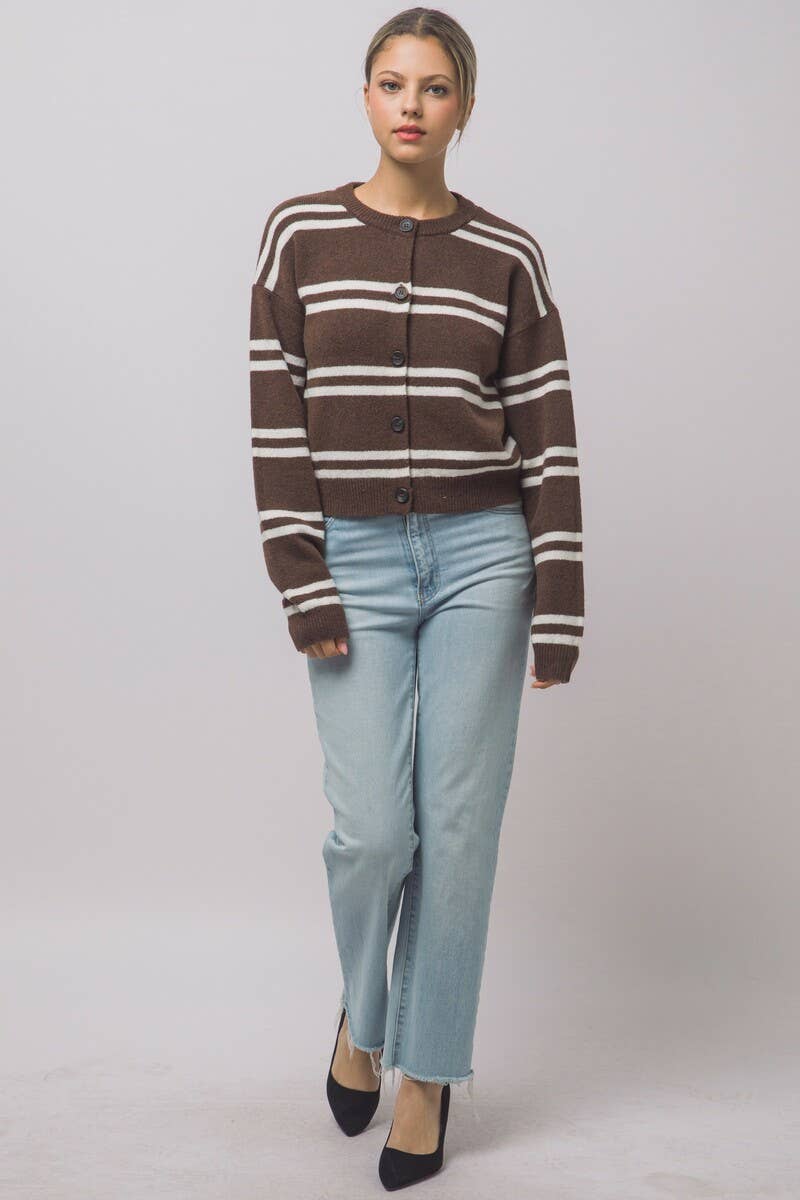 Striped Knit Crewneck Cardigan