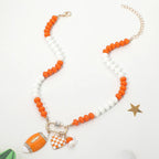 Gameday Football Heart Charm Carabiner Pendant Beaded Necklace