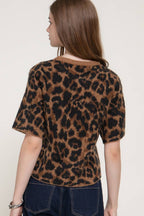 Short Sleeve Leopard Jacquard Sweater Top