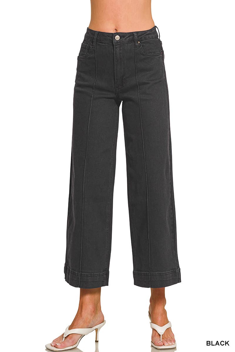 High Rise Wide Leg Pintuck Color Denim Pants