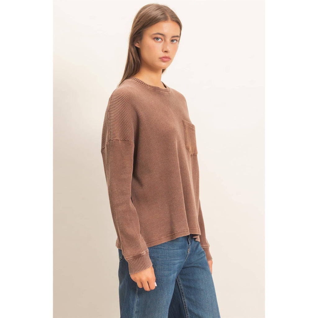 Mineral Wash Waffle Long Sleeve Top