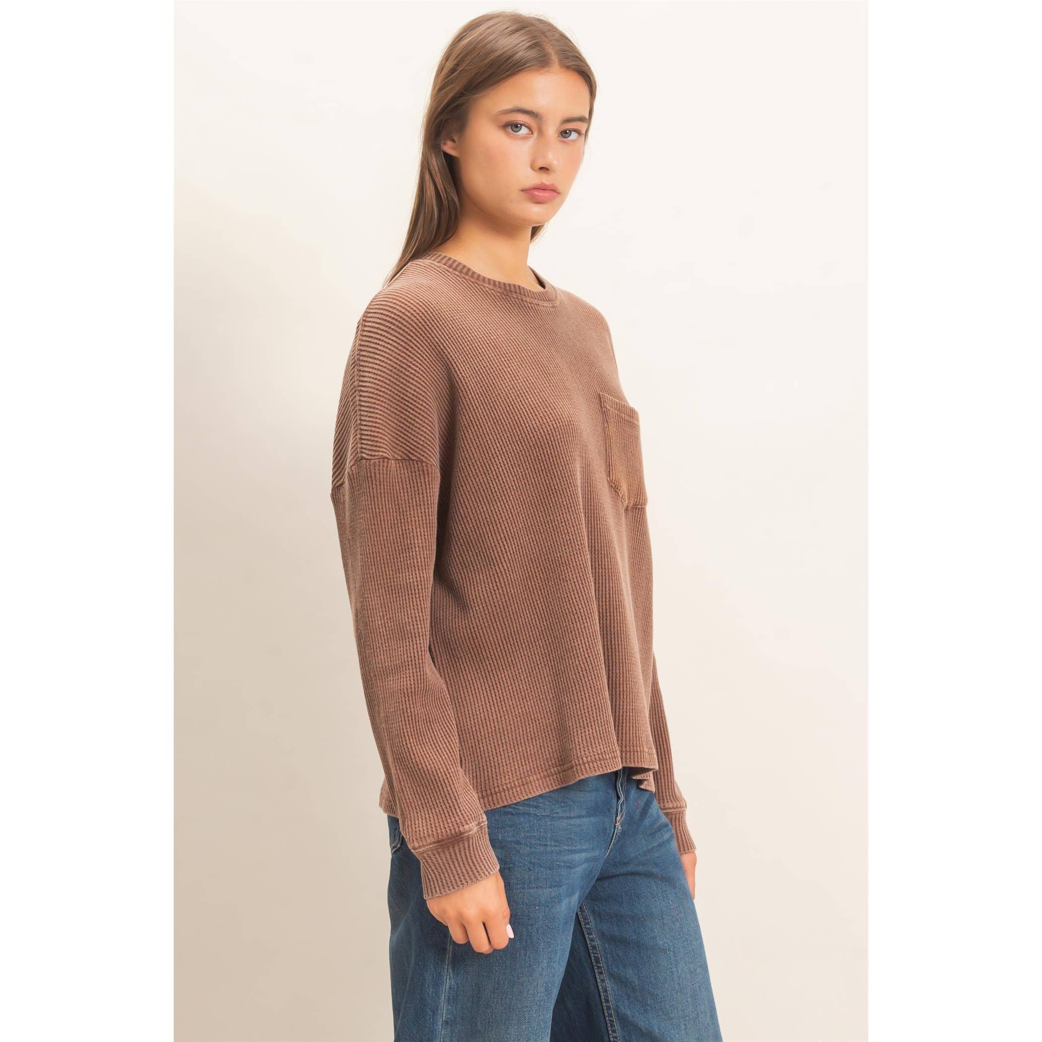 Mineral Wash Waffle Long Sleeve Top