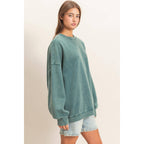 Acid Wash Crew Neck Long Sleeve Sweatshirt
